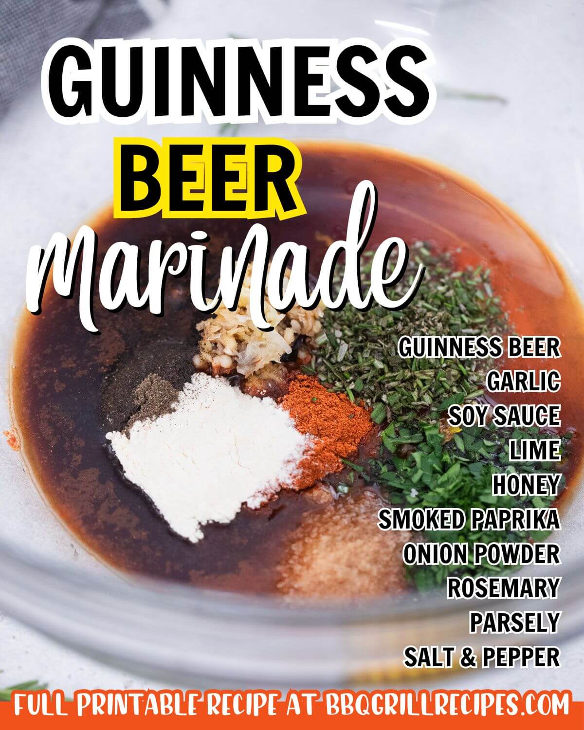 pinterest image - guinness beer marinade with ingredients list.