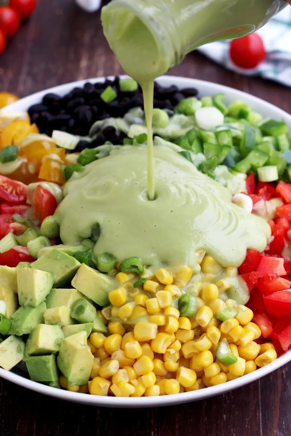 mexican salad with avocado dressing.