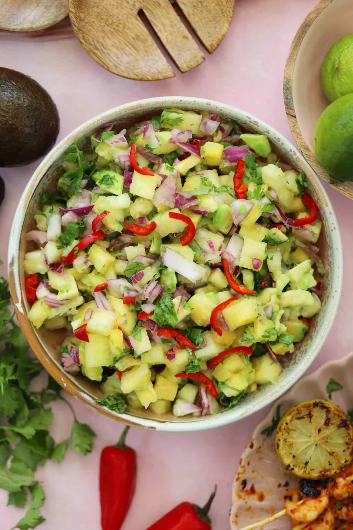 avocado pineapple salsa in a bowl.