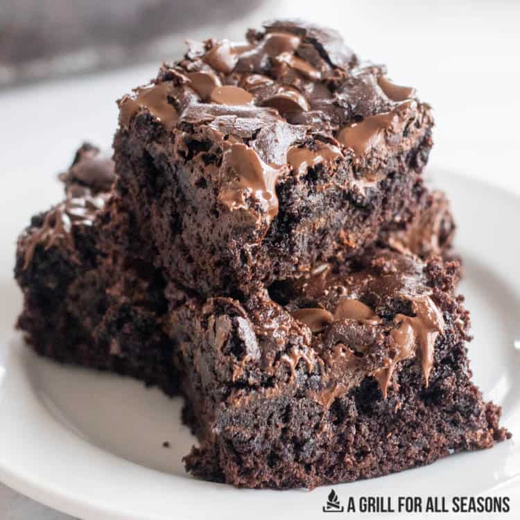 stack of smoked brownies on a plate.