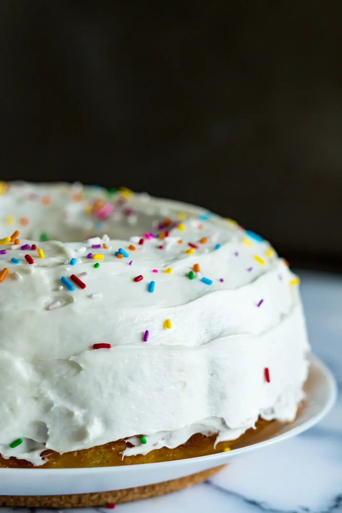 iced cake on plate.