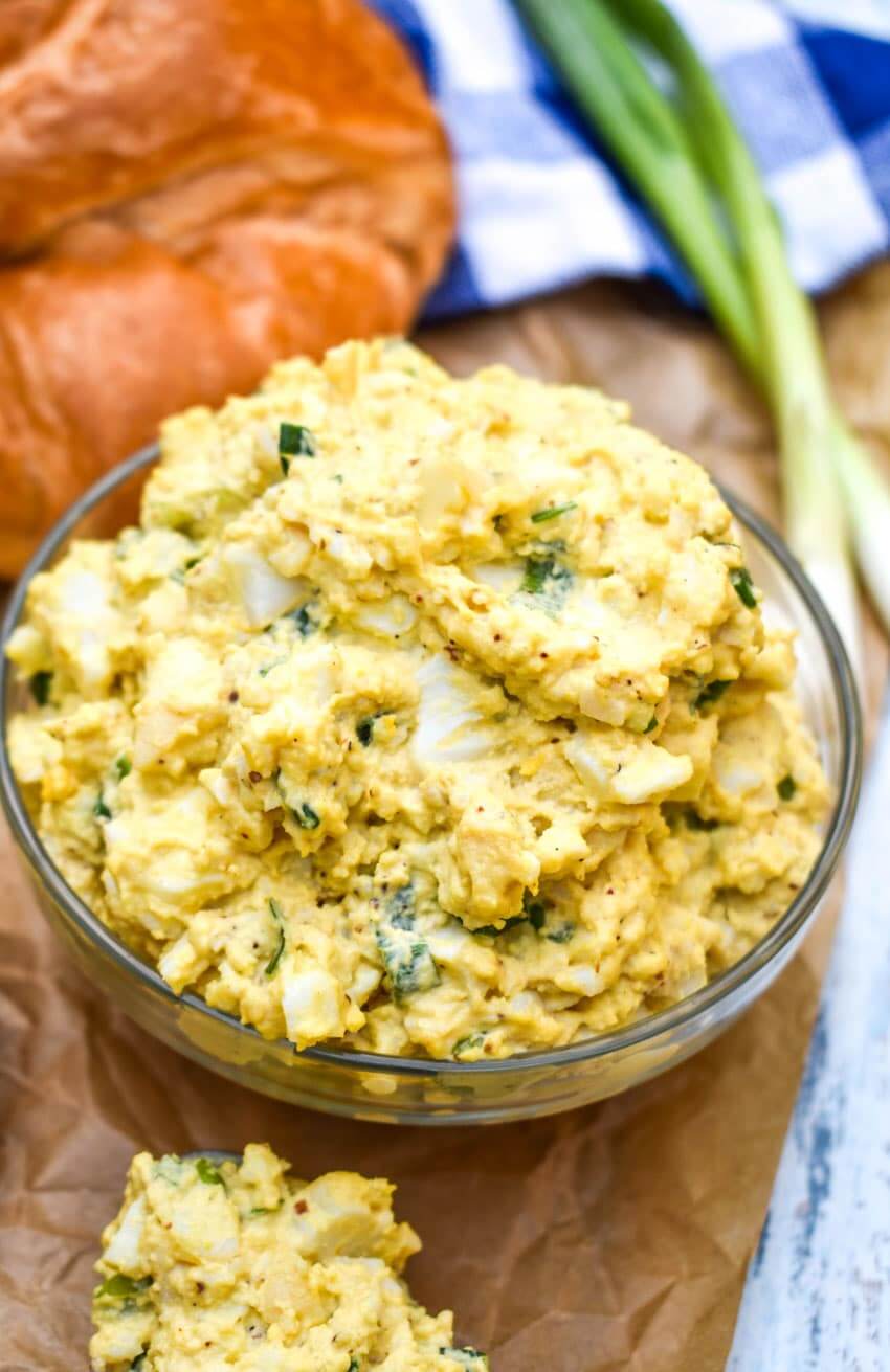 smoked egg salad in bowl.