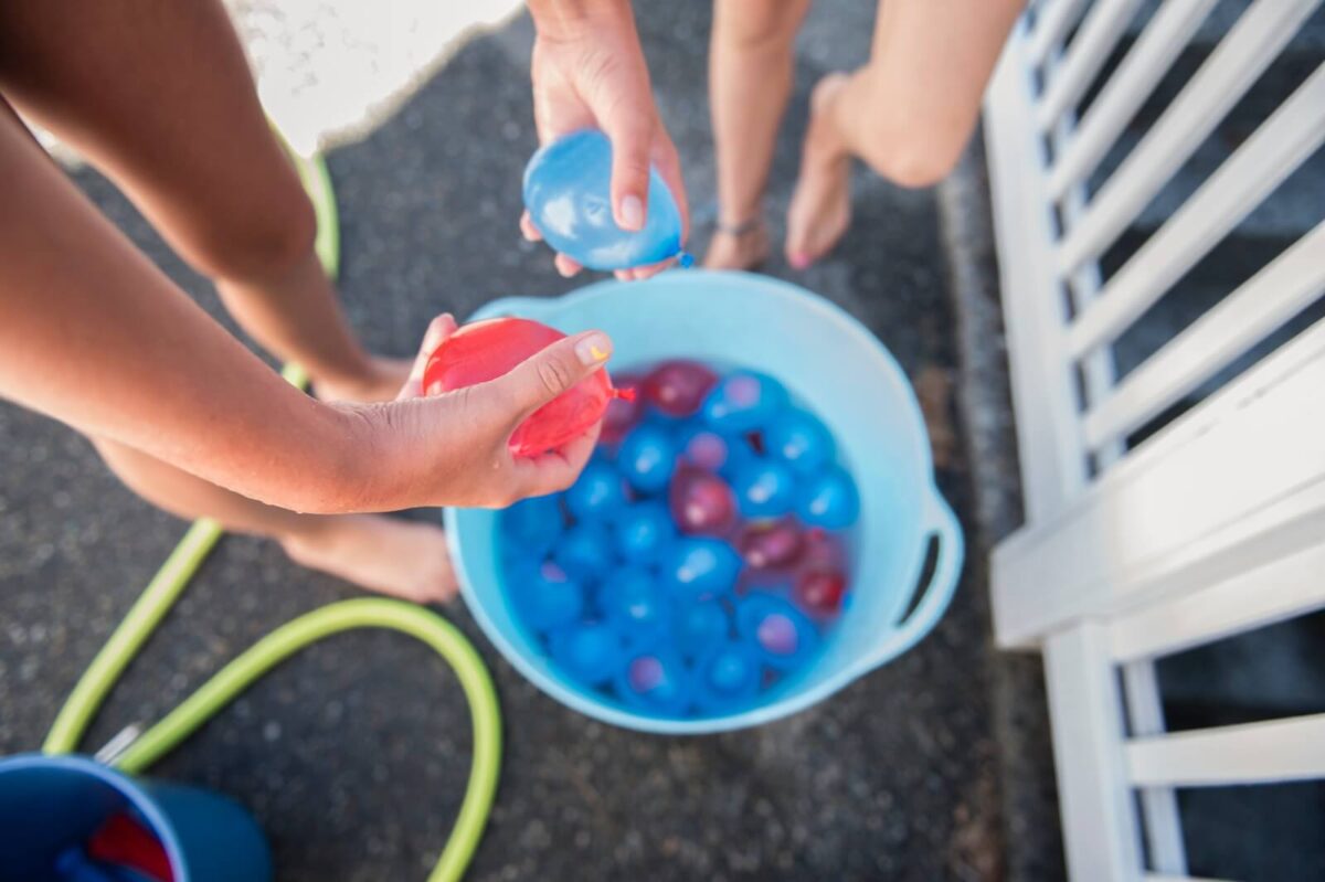 tub of water balloons ready for a water fight.