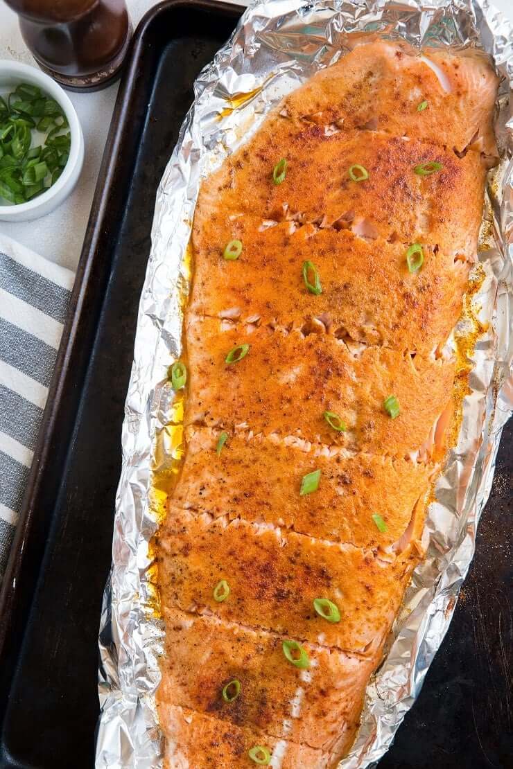 smoked salmon on foil.