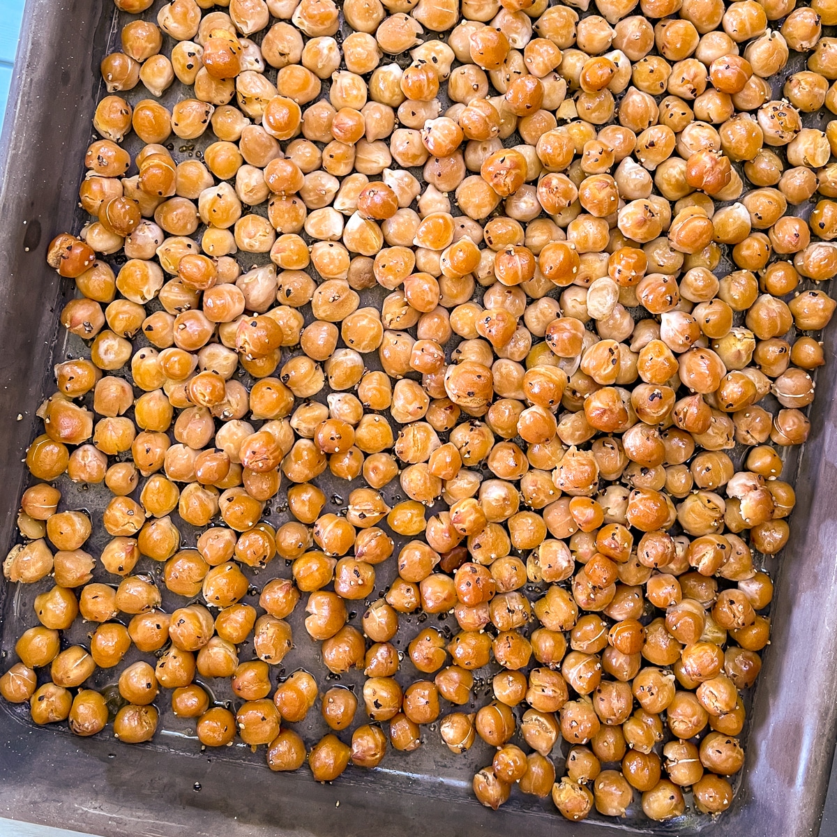 smoked chickpeas on a tray.