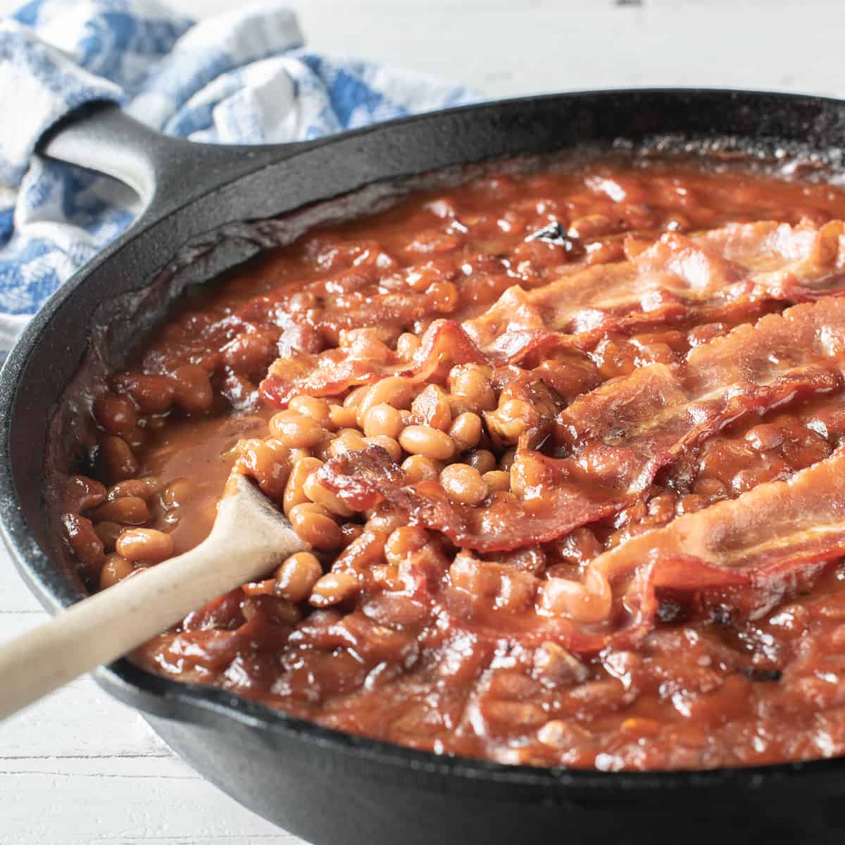 smoked baked beans with bacon.