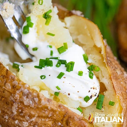 close up of smoked baked potato.