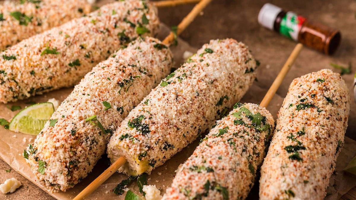 smoked elote mexican corn cobs.